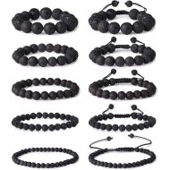 10Pcs Lava Bead Bracelets For Men Women Natural Stone Essential Oil Diffuser Yoga Bracelet Elastic Adjustable Braided Rope